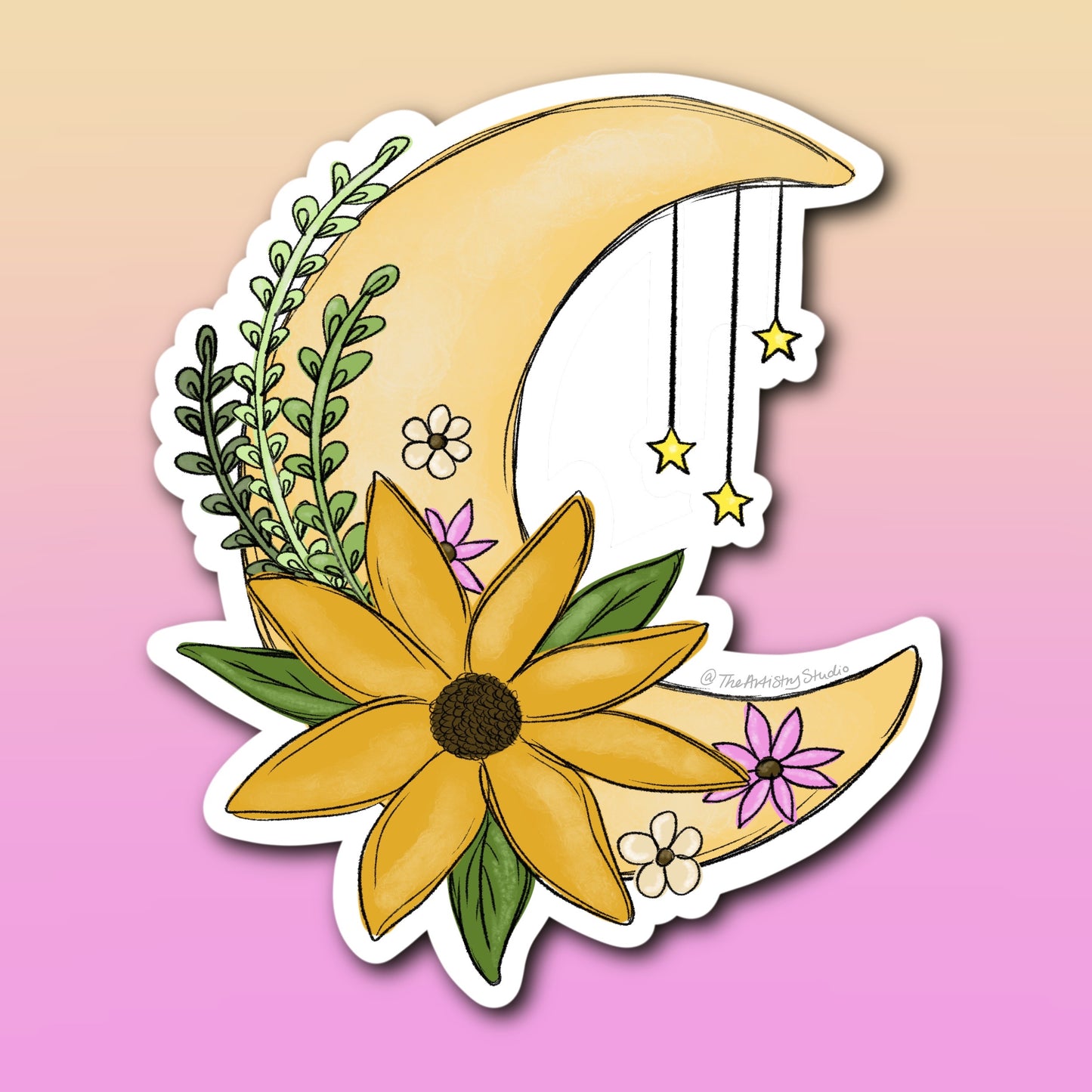 Floral Moon Sticker | 2.3x2.7