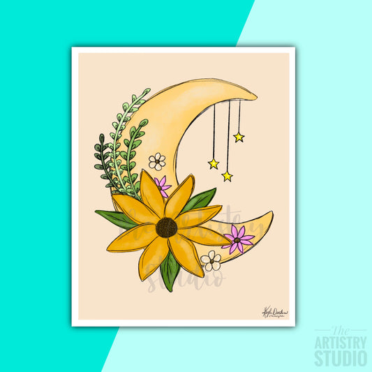5x7 & 8x10 | Floral Moon Print