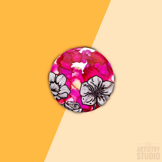 Pink Floral Button | 1.5x1.5