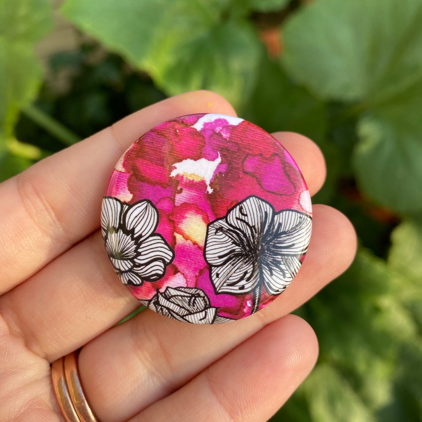 Pink Floral Button | 1.5x1.5